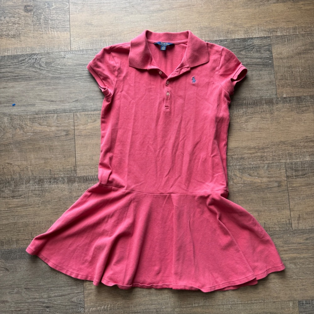 Polo Ralph Lauren Girls Pink Drop Waist Cotton Polo Tennis Dress Large 12-14